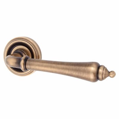 Antique Brass Door Handles on Round Rose - Parisian Camille Range
