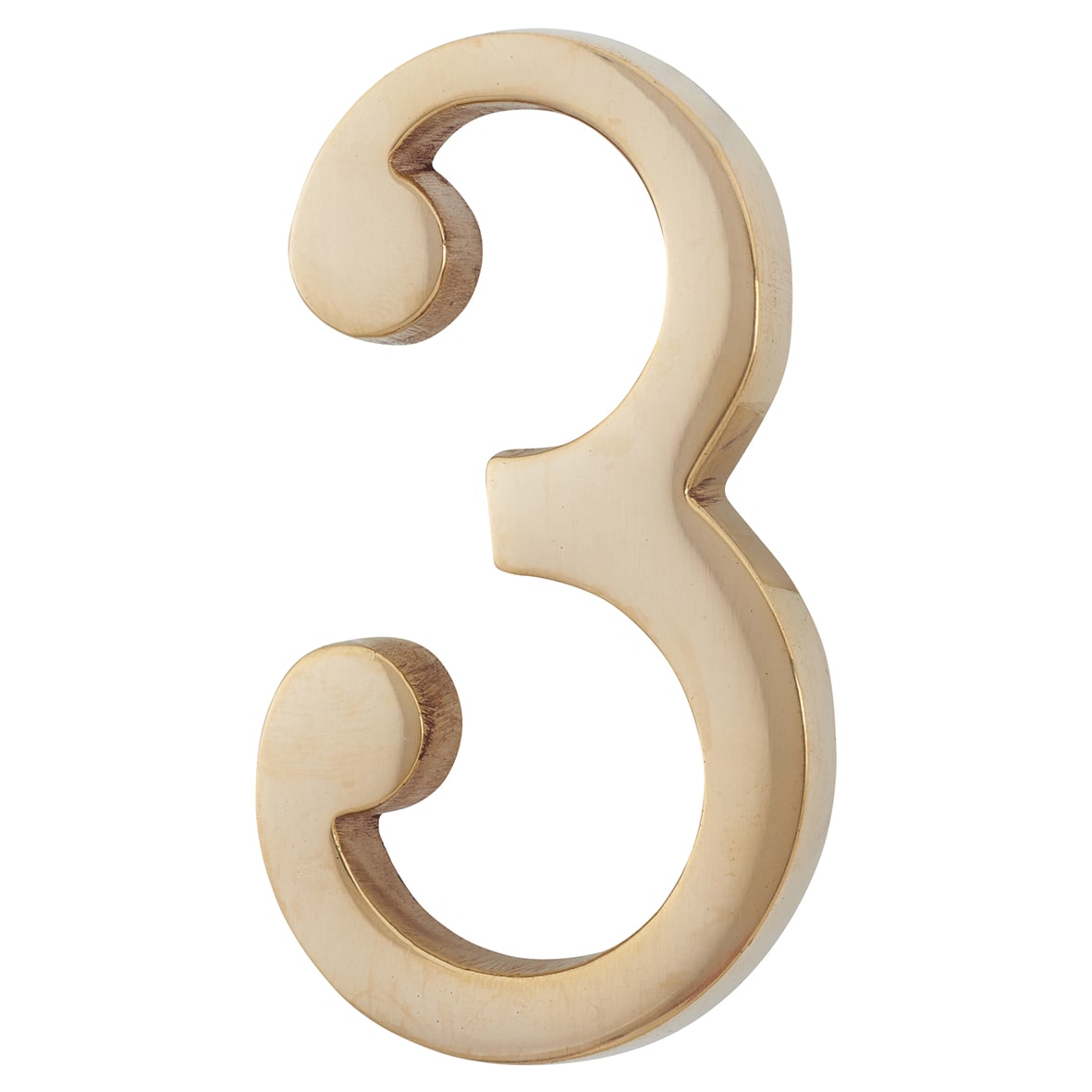 76mm Concealed Screw Fix Door Numeral - 3 - Unlacquered Brass