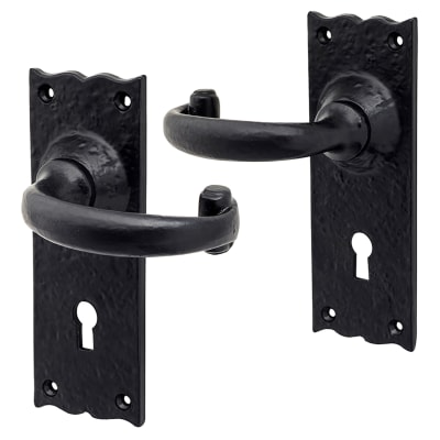 Antique Black Windsor Tudor Keyhole Lock Door Handles - 152 x 55mm
