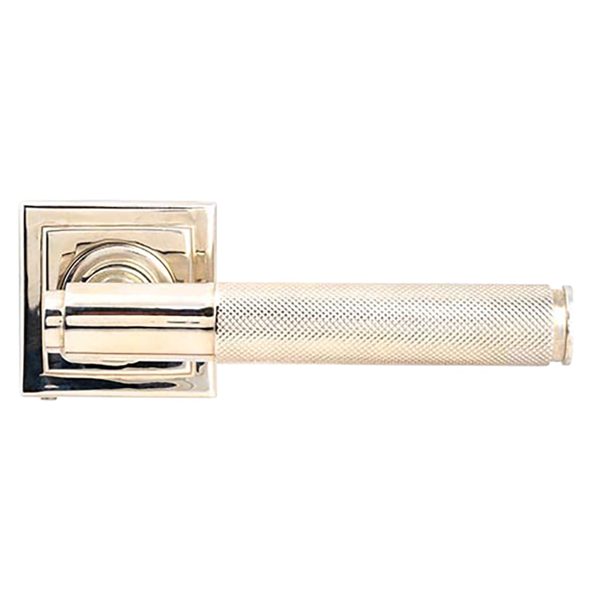 Polished Nickel Knurled Door Handles on Square Rose - Brompton Range