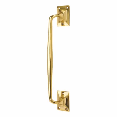 Traditional Polished Brass Heavy Cast Offset Door Pull Handle - Screw Fix - 250mm Centres