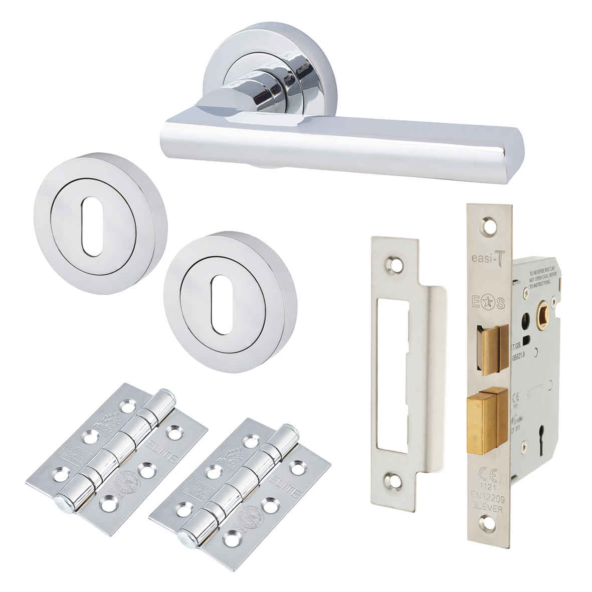 Polished Chrome 3 Lever Sashlock Door Handles on Rose Pack - Sophia Range