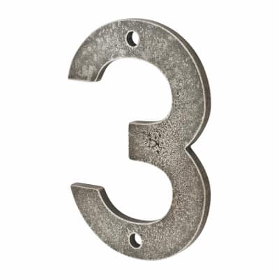 76mm Screw Fix Door Numeral - 3 - Pewter