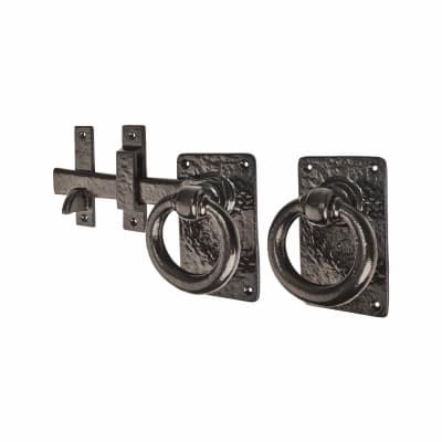 Tudor Style Ring Gate Latch - 190mm Throw - Metalized Antique Black Iron