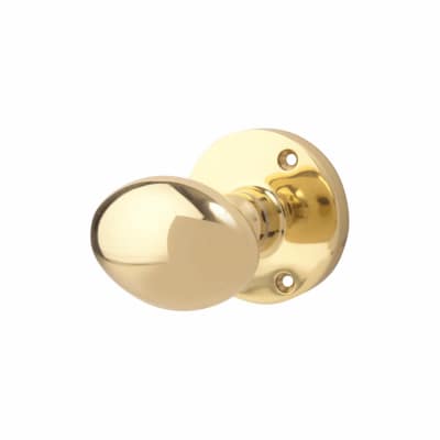Polished Brass Victorian Oval Mortice Door Knob - 61mm Rose Diameter