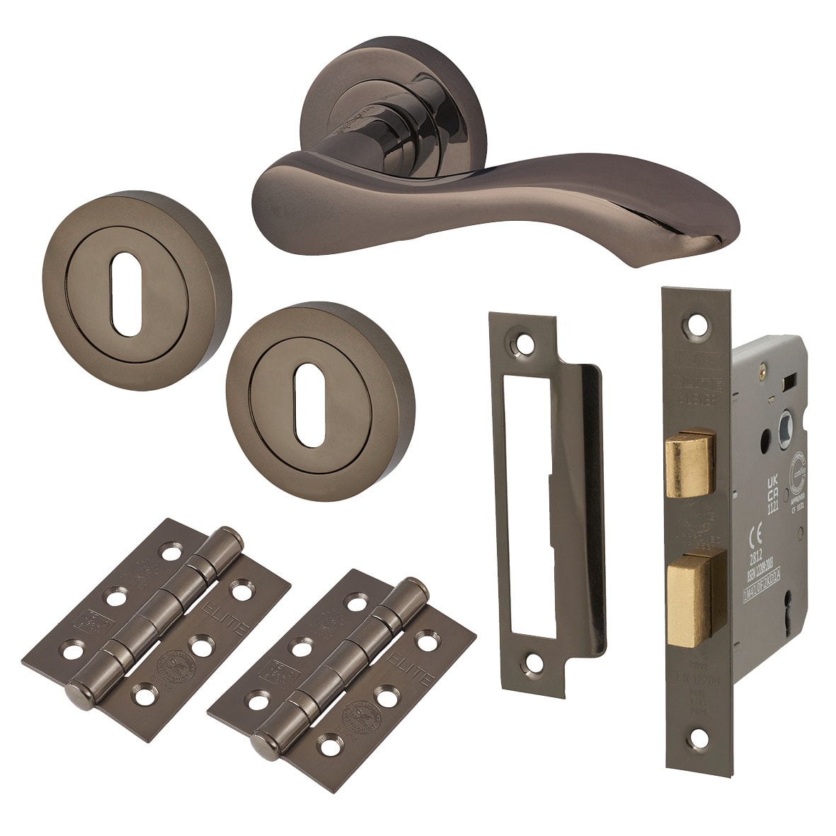 Black Nickel Scroll 3 Lever Sashlock Door Handle on Rose Pack - Scarlett Range