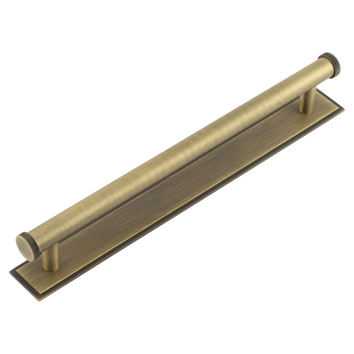 Thaxted 15mm Lines T-Bar Cabinet Pull Handle on Stepped Backplate - 224mm c/c - Antique Brass