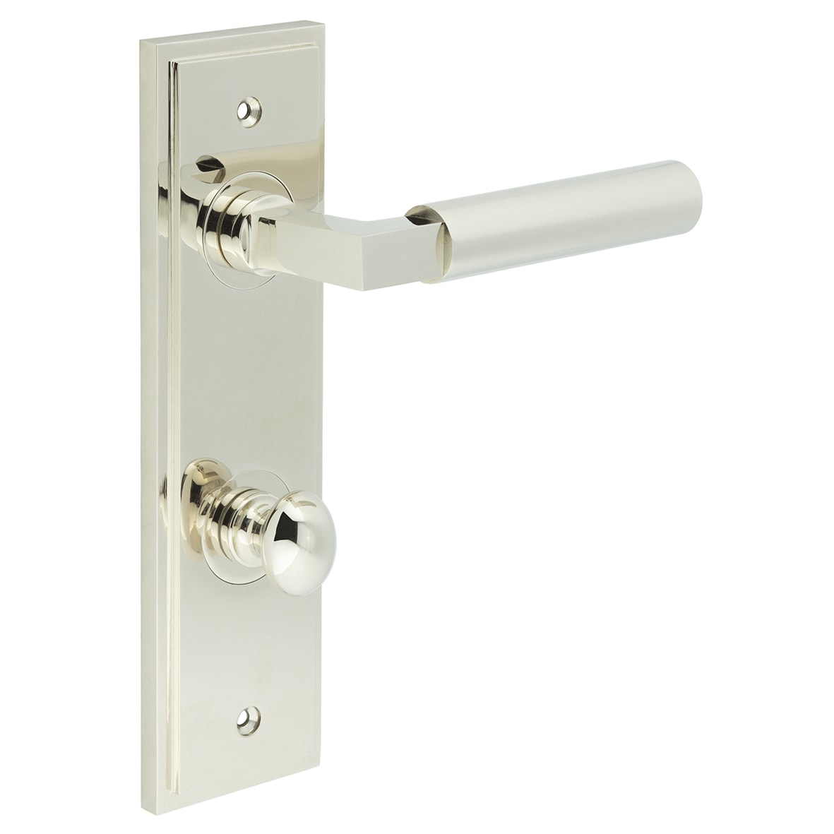 Polished Nickel Fire Rated DIN Bathroom Door Handles - Westminster - Inner 1 - 200 x 55mm