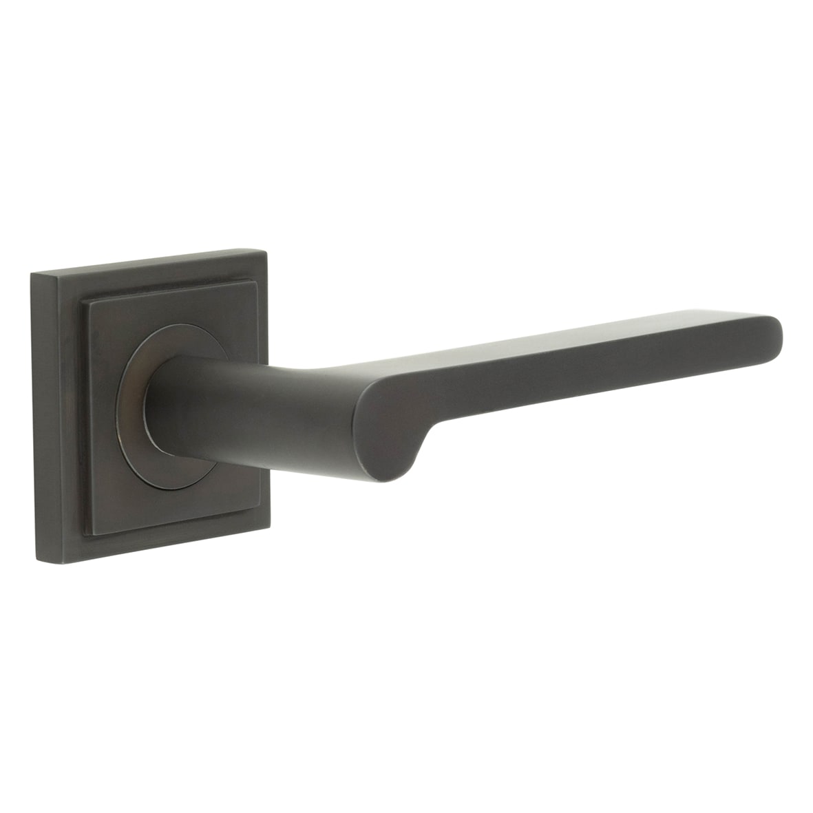 Dark Bronze Fire Rated Door Handles on Square Stepped Rose - Fitzrovia Range