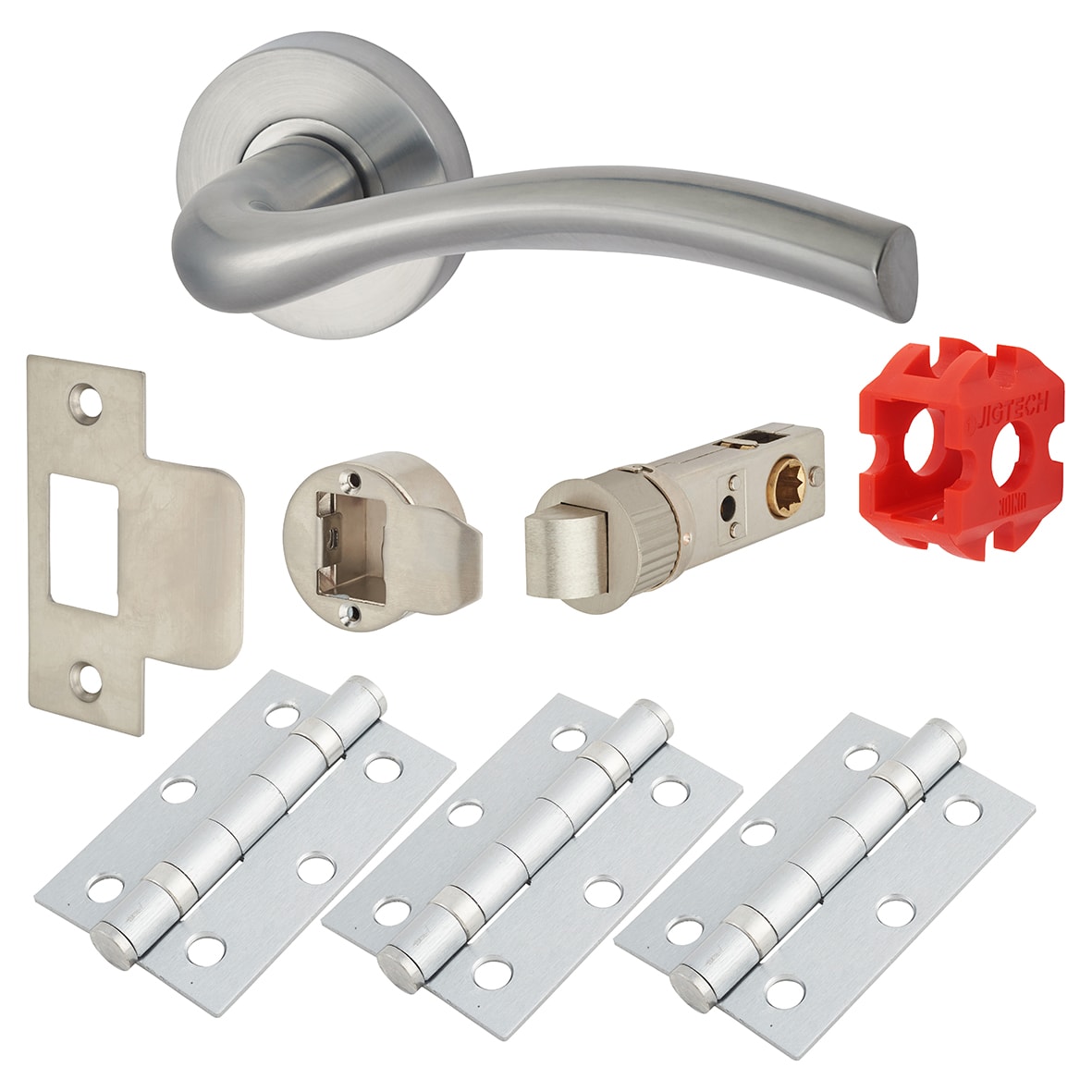 Satin Chrome Latch Door Handles on Rose Pack - Passage - Solar Range