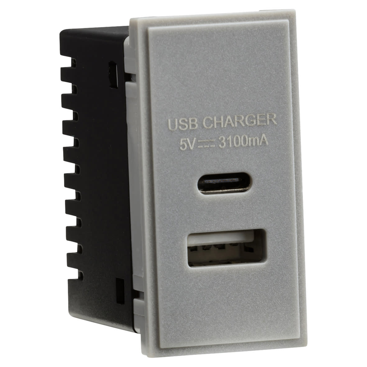 Type A/C USB Charger Euro Module - 3.1A - Grey
