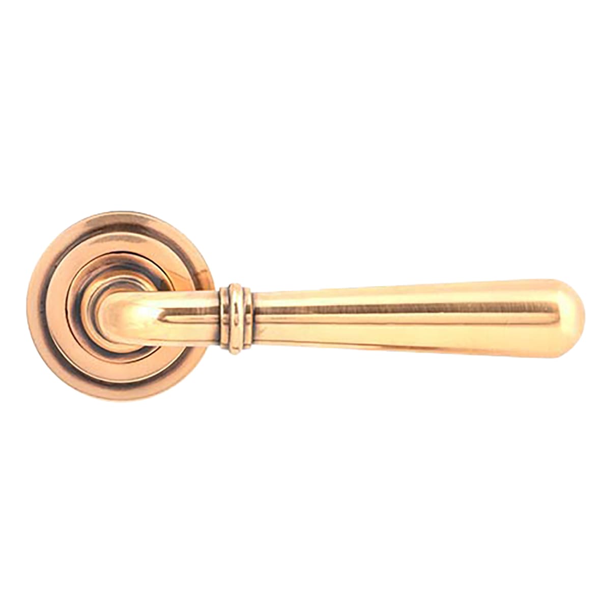 Polished Bronze Door Handles on Round Art Deco Rose - Newbury Range