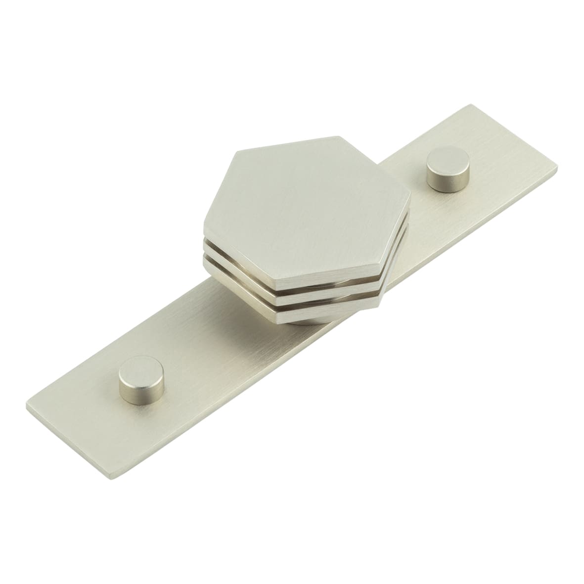 Nile Hex Cabinet Knob on Plain Backplate - 40mm Diameter - Satin Nickel