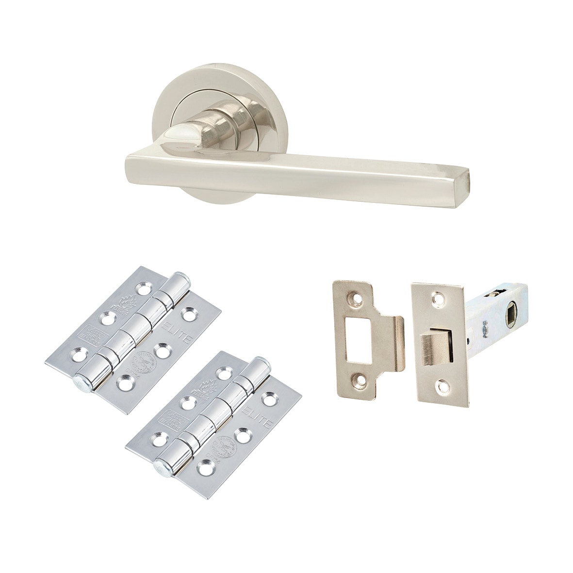 Polished Nickel Latch Door Handles on Rose Pack - Lexi Range