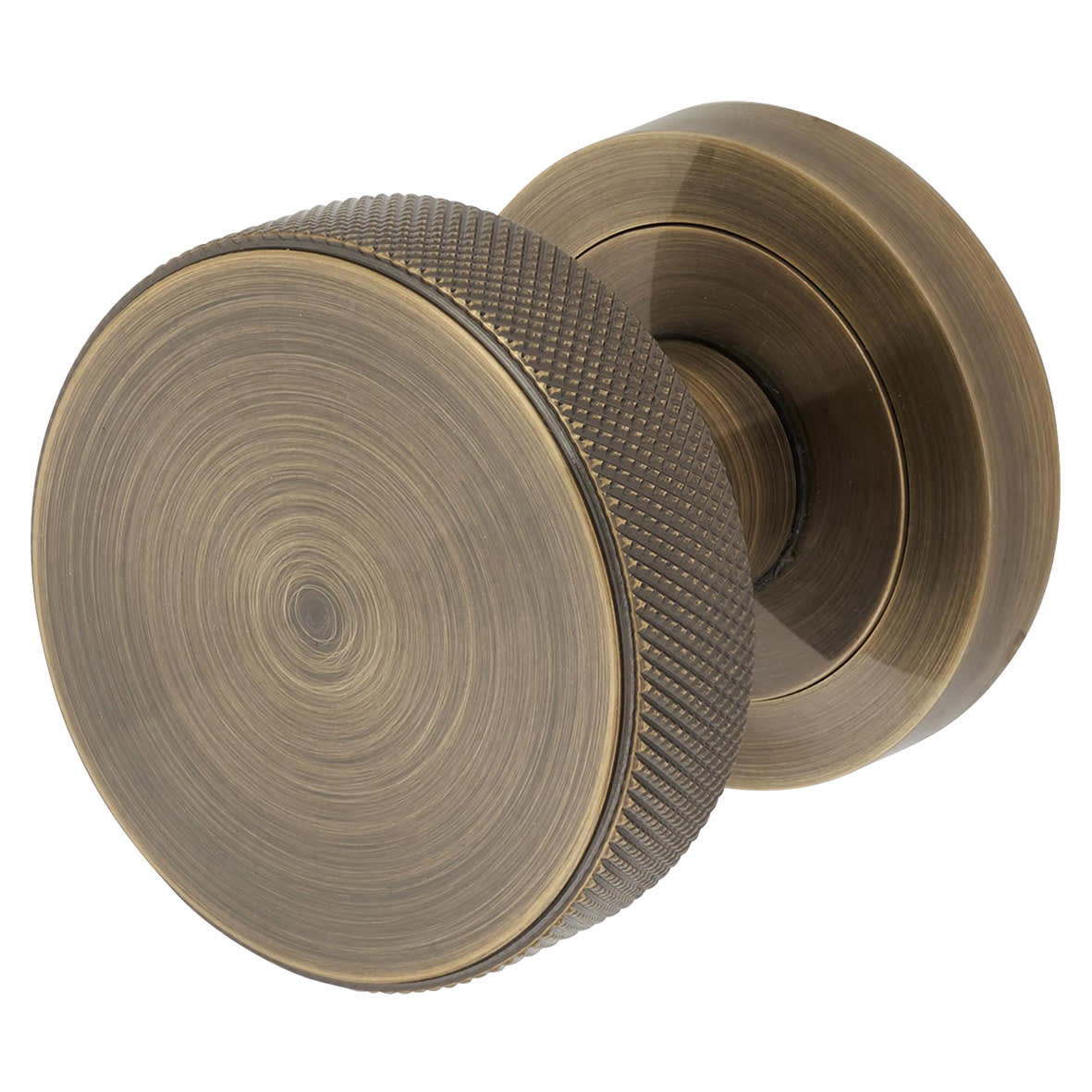 Antique Brass Knurled Mortice Door Knob - 52mm Rose Diameter - Riley Range