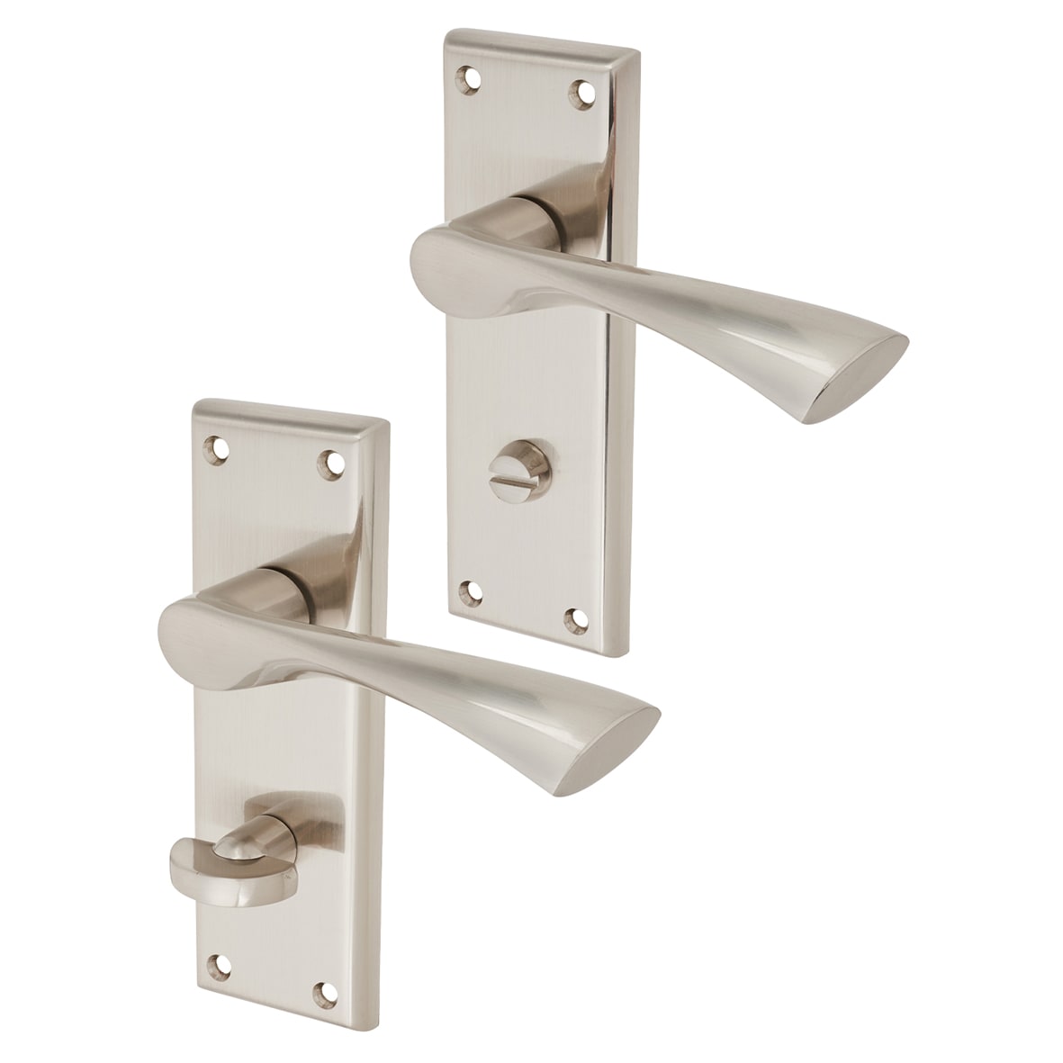 Brass Satin Nickel Bathroom Door Handles - Venti Range - 150 x 50mm