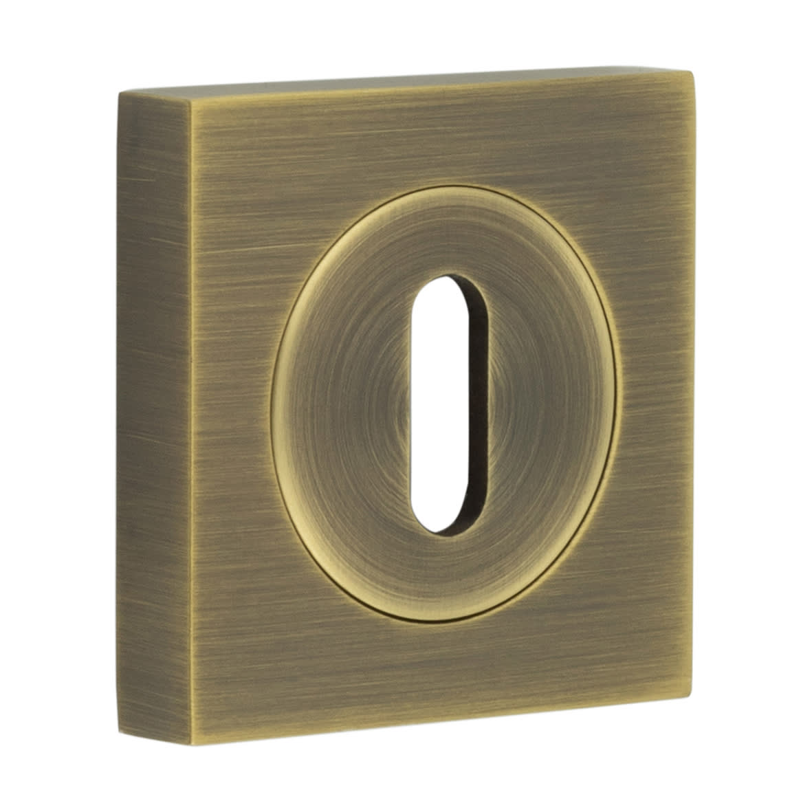 Square Escutcheon on Plain Rose - 52 x 52mm - Keyhole - Antique Brass