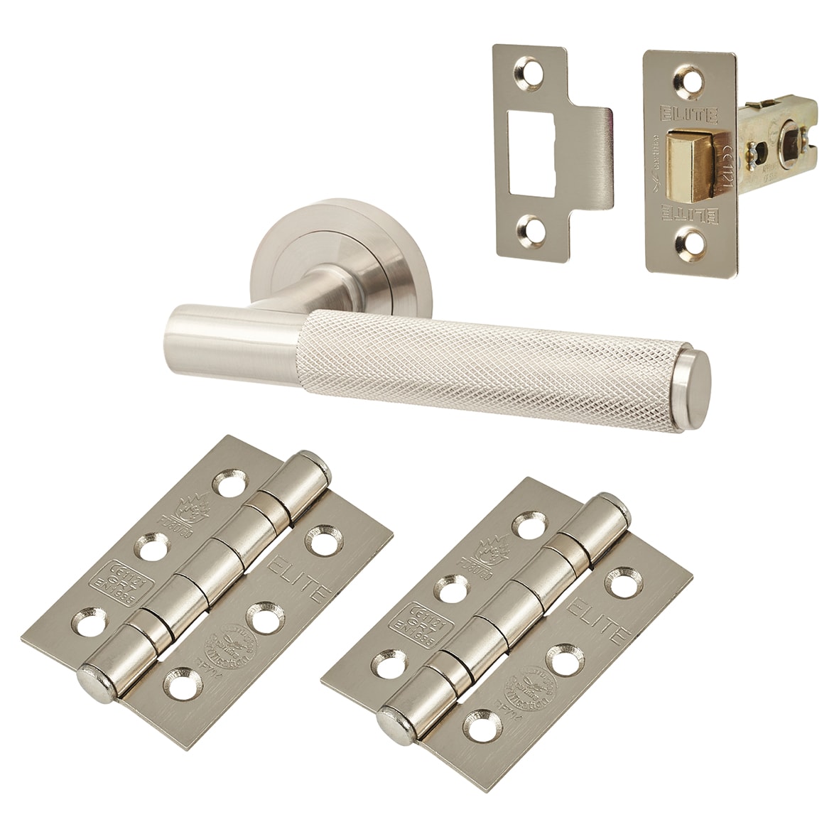 Satin Nickel Knurled Latch Door Handles Pack - Remi Range