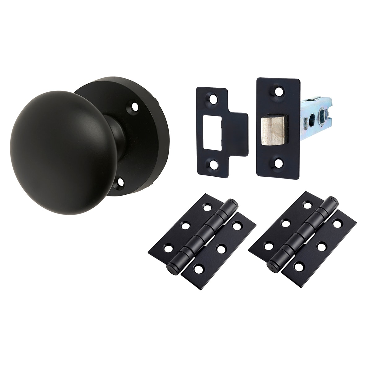 Matt Black Mortice Door Knobs Pack - 60mm Rose Diameter