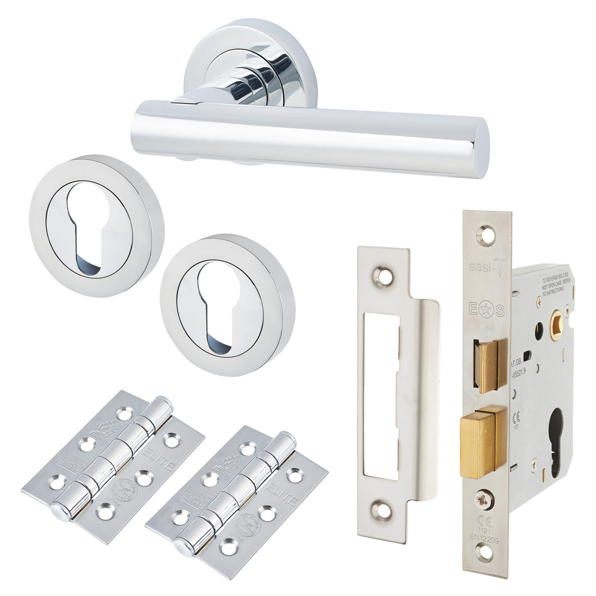 Polished Chrome 3 Lever Sashlock Door Handles on Rose Pack - Bella Range
