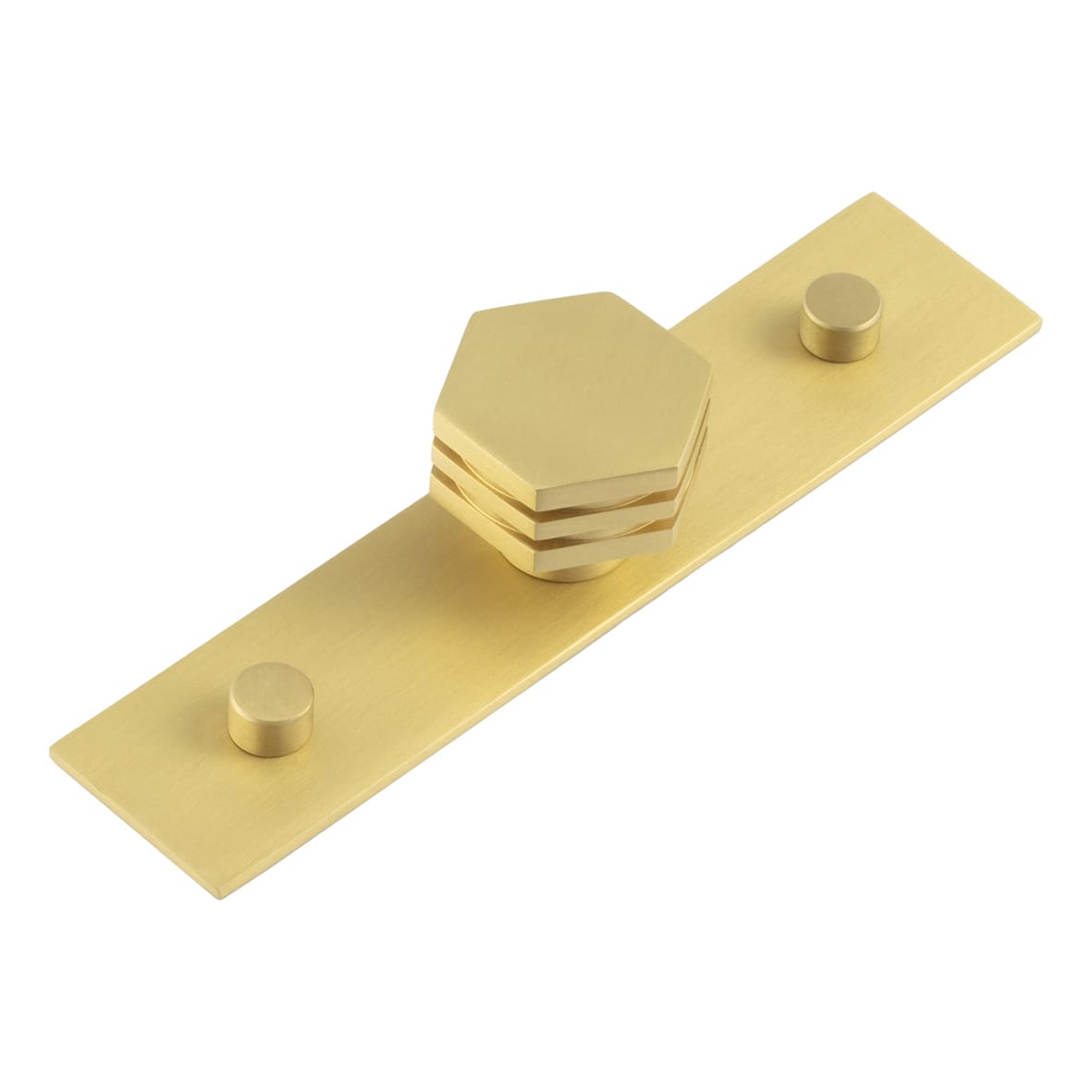 Nile Hex Cabinet Knob on Plain Backplate - 30mm Diameter - Satin Brass