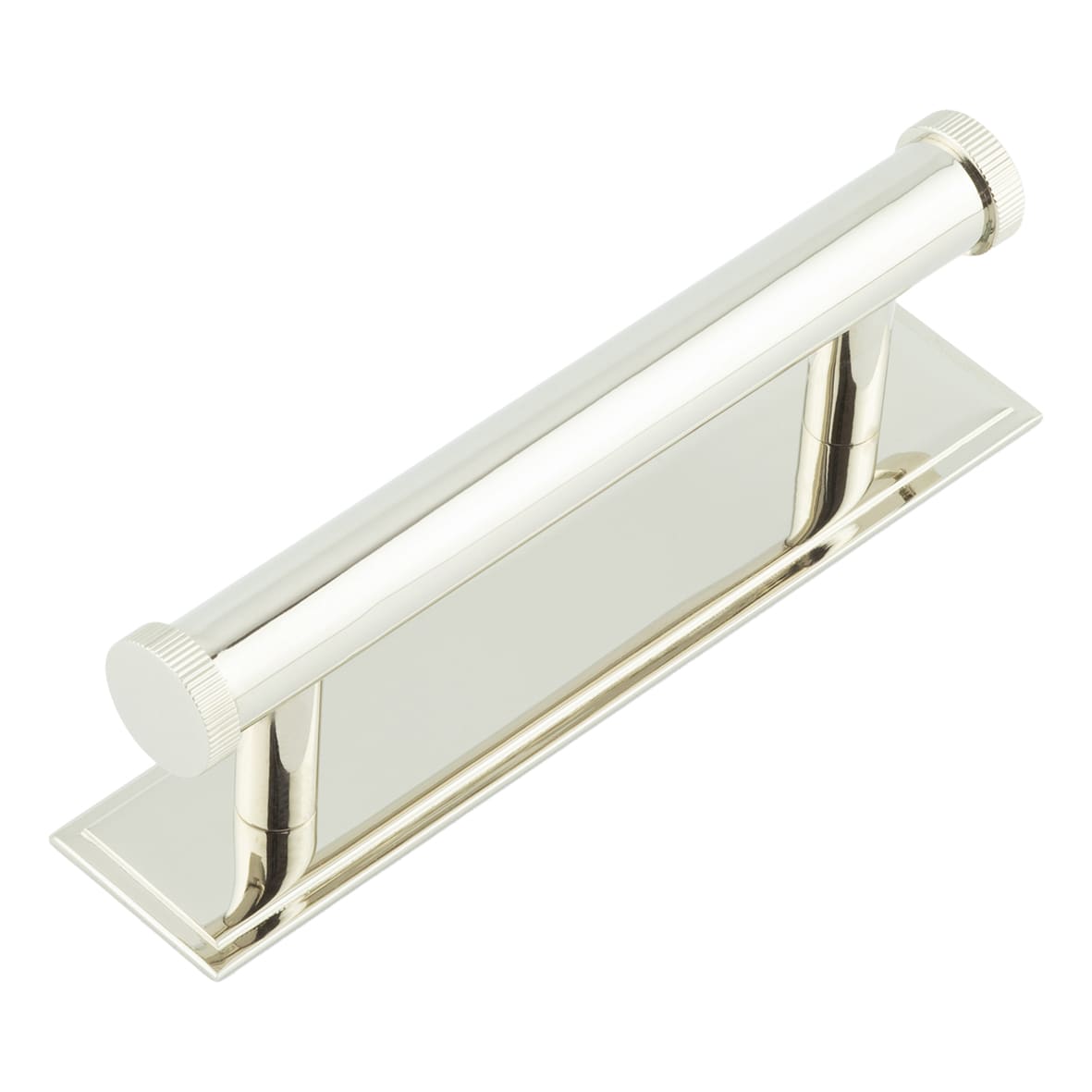 Thaxted 15mm Lines T-Bar Cabinet Pull Handle on Stepped Backplate - 96mm c/c - Polished Nickel