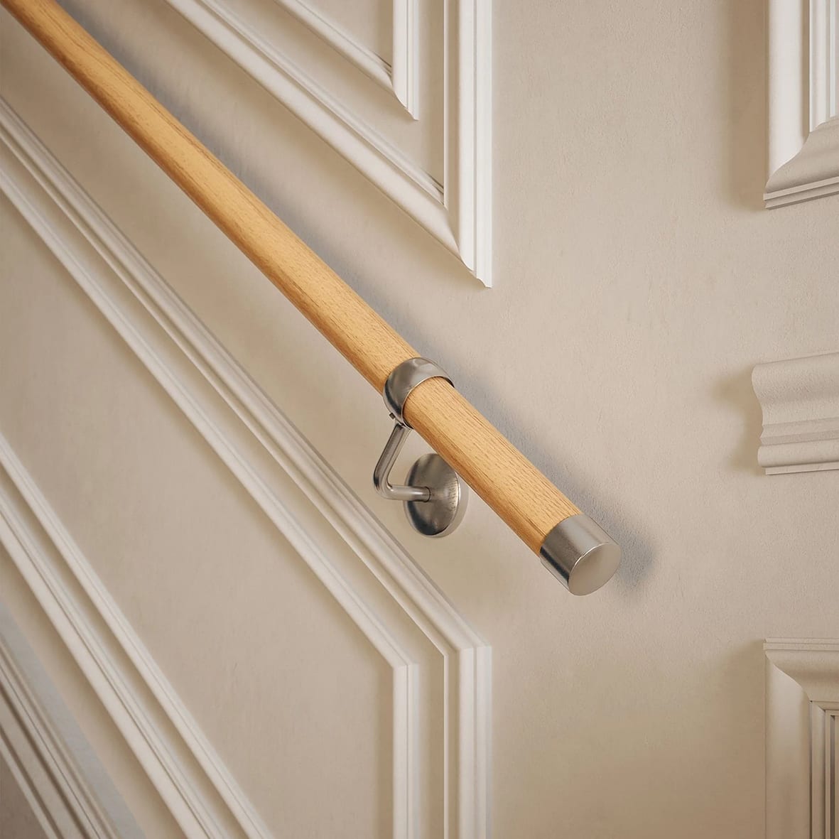 40mm Wooden Handrail Banister Staircase Rail Support Kit - 3600mm Length - Oak Wood