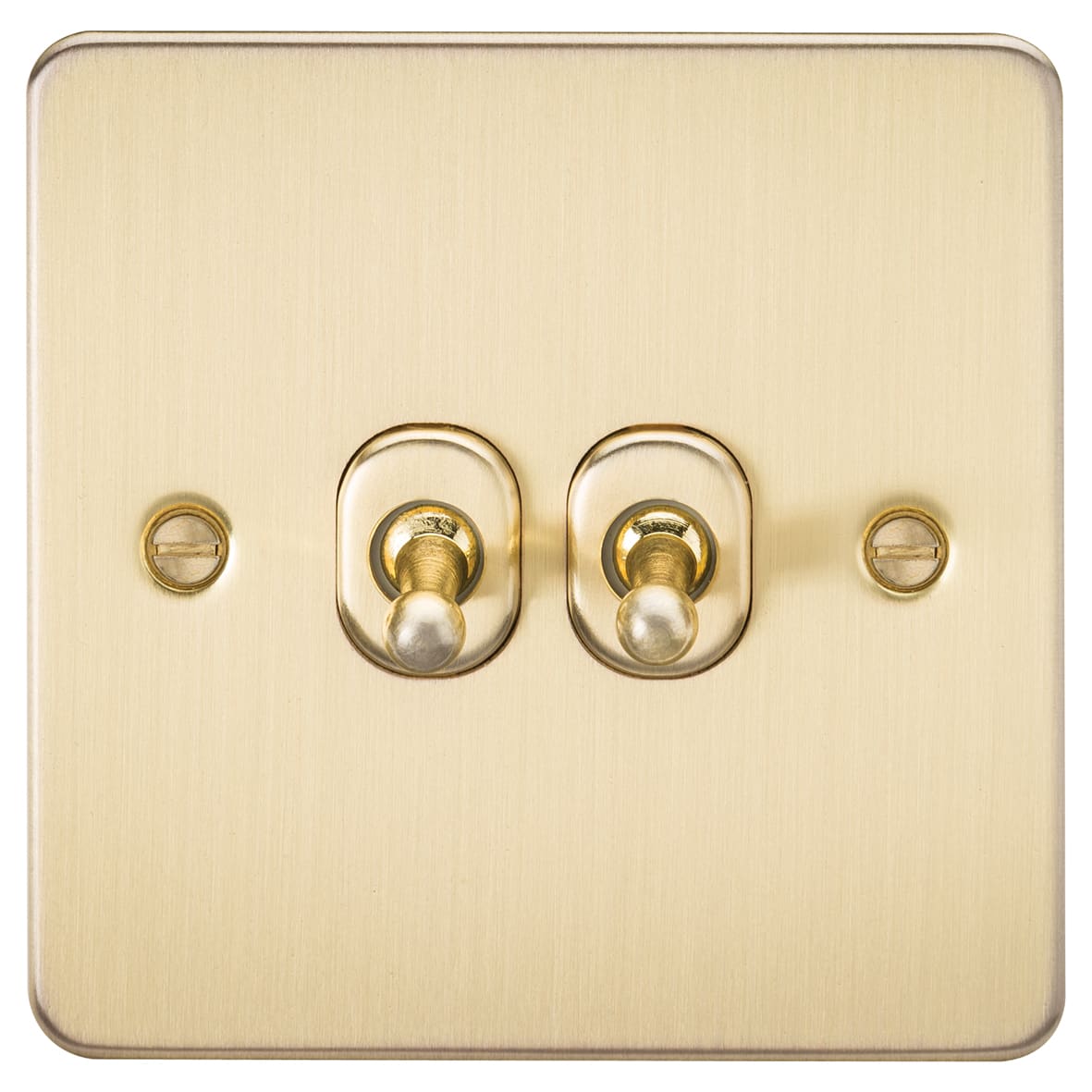 10AX 2 Gang 2 Way Flat Plate Toggle Light Switch - Brushed Brass