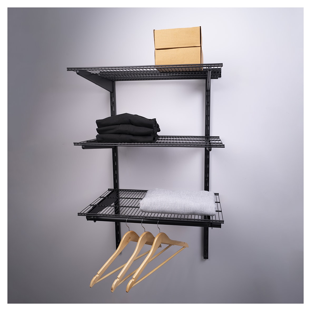 Wardrobe Kit - 1 Bay & 3 x Ventilated Wire Shelf - Black