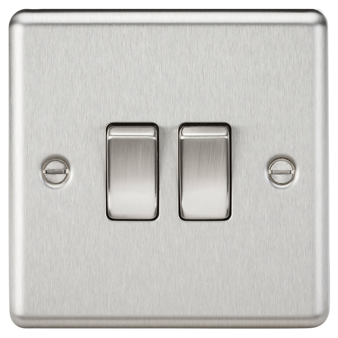 10AX 2 Gang 2 Way Round Edge Light Switch - Brushed Chrome