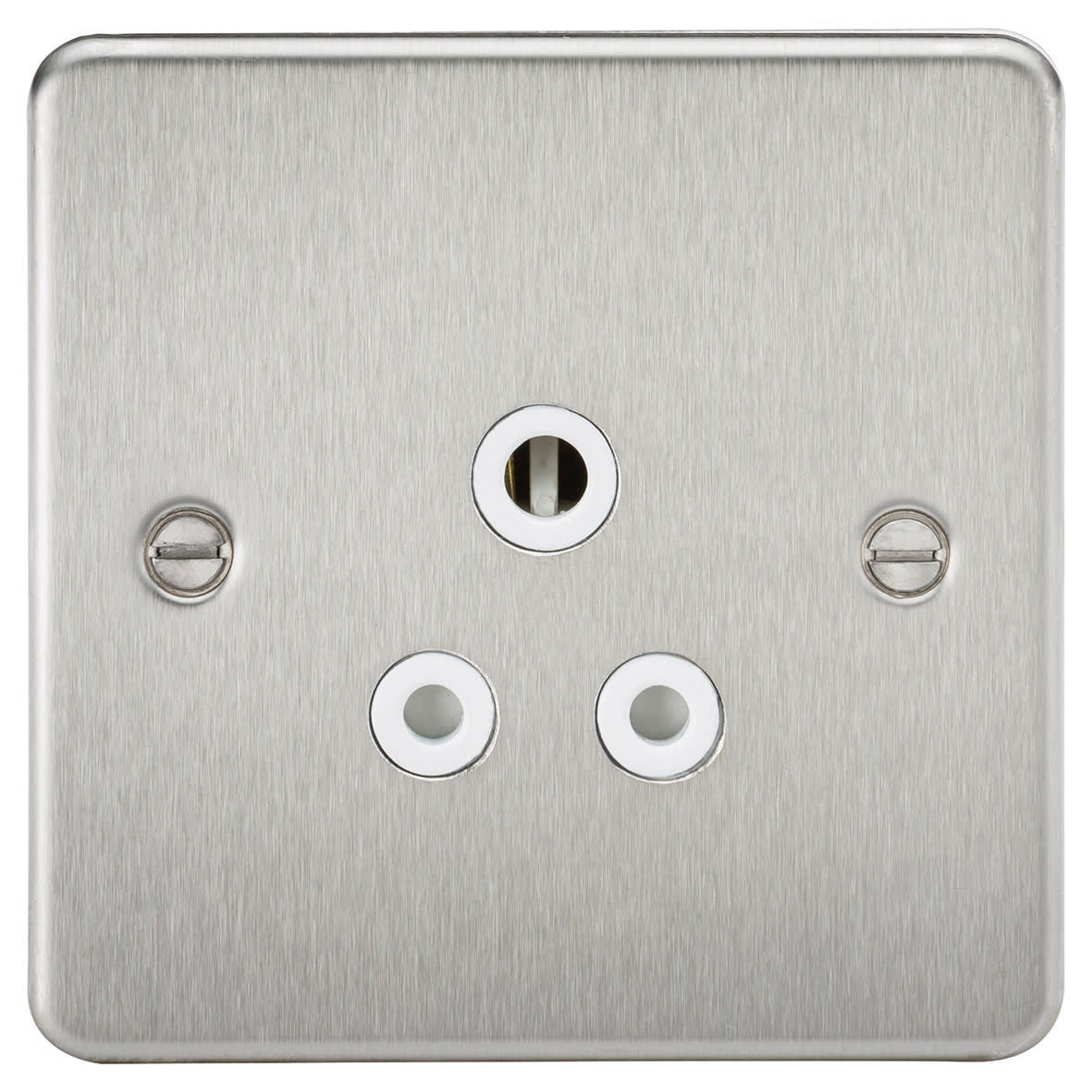 5A Flat Plate Unswitched Round Pin Socket - Brushed Chrome with White Insert