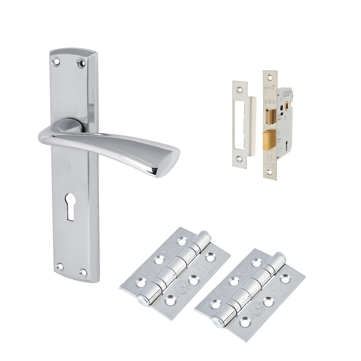 Satin/Polished Chrome 3 Lever Sashlock Door Handles Pack - Taranto Range