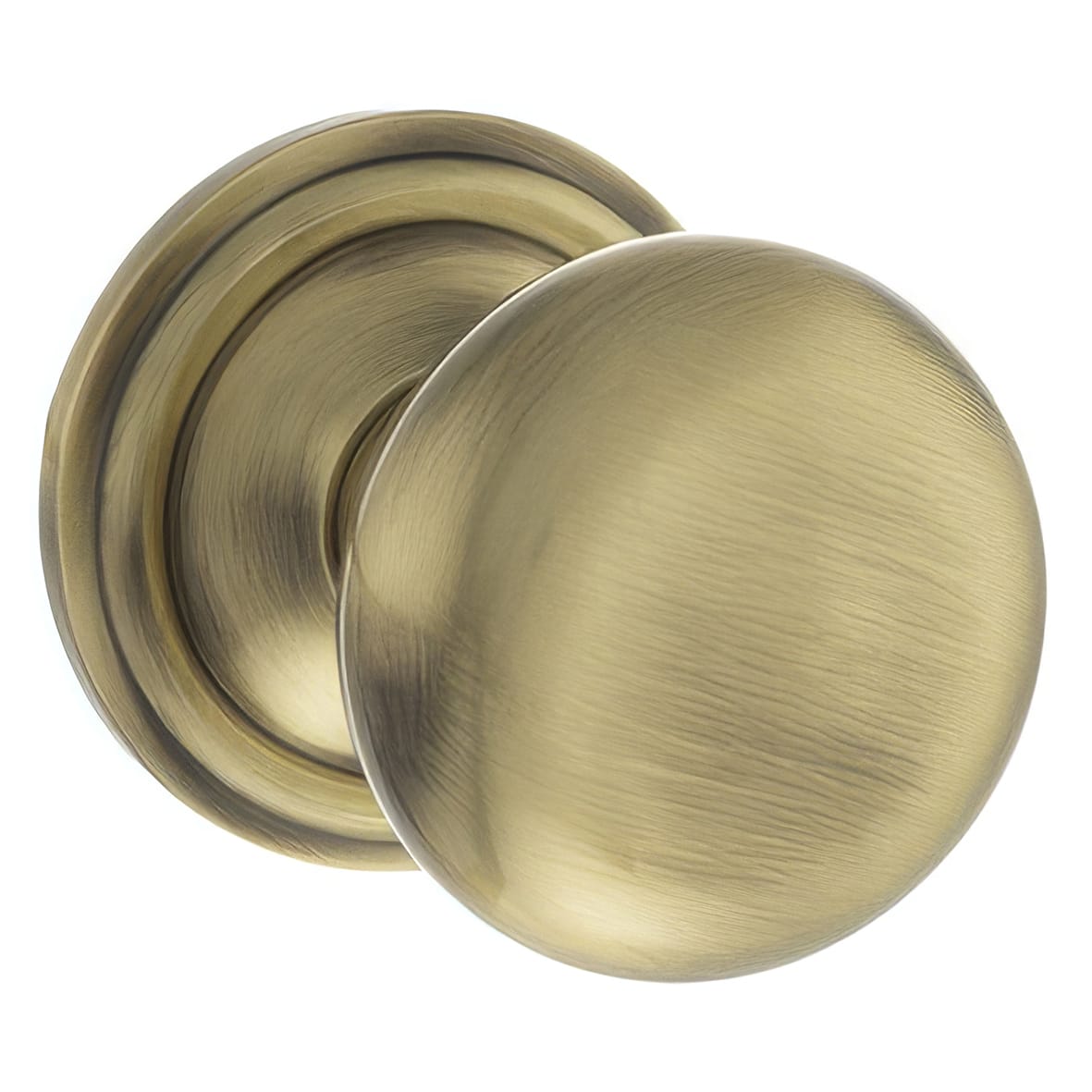 Old English Harrogate Mushroom Mortice Door Knob - 65mm Rose Diameter - Antique Brass