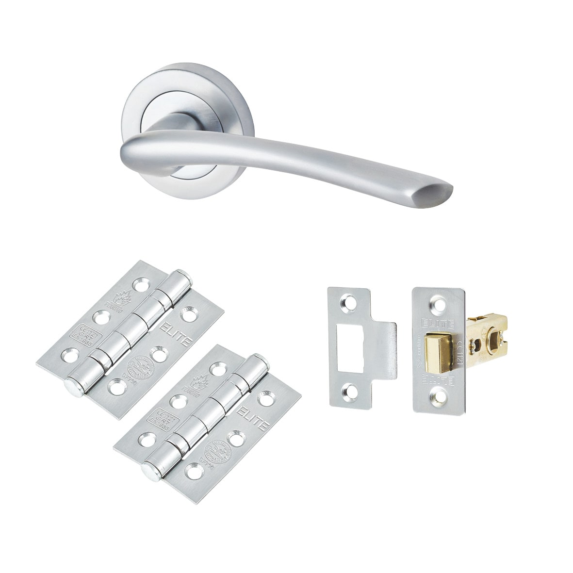 Satin Chrome Latch Door Handles on Rose Pack - Rimini Range
