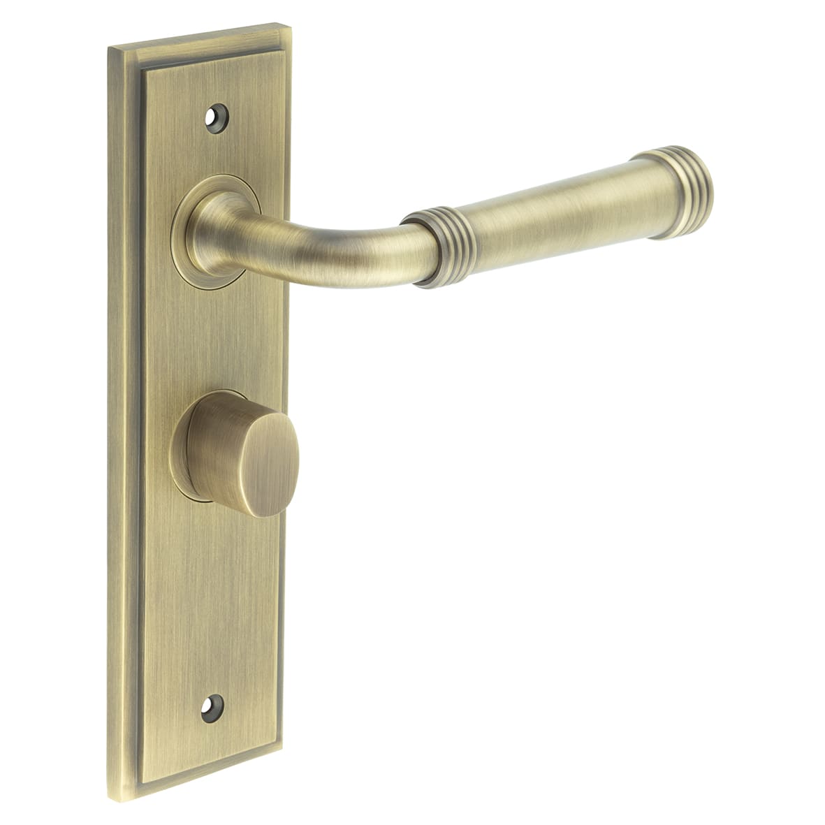 Antique Brass Fire Rated Bathroom Door Handles - Highgate - Inner 1 - 200 x 55mm