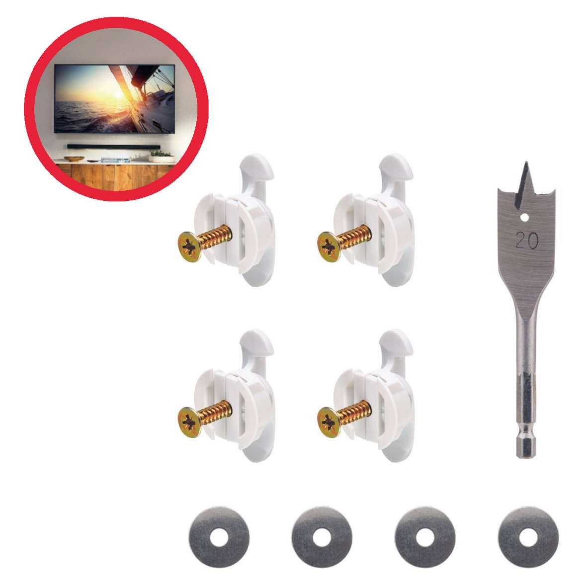 Heavy Duty Plasterboard Fixing Kit for TV Brackets - 5 x 20mm - Pack of 4