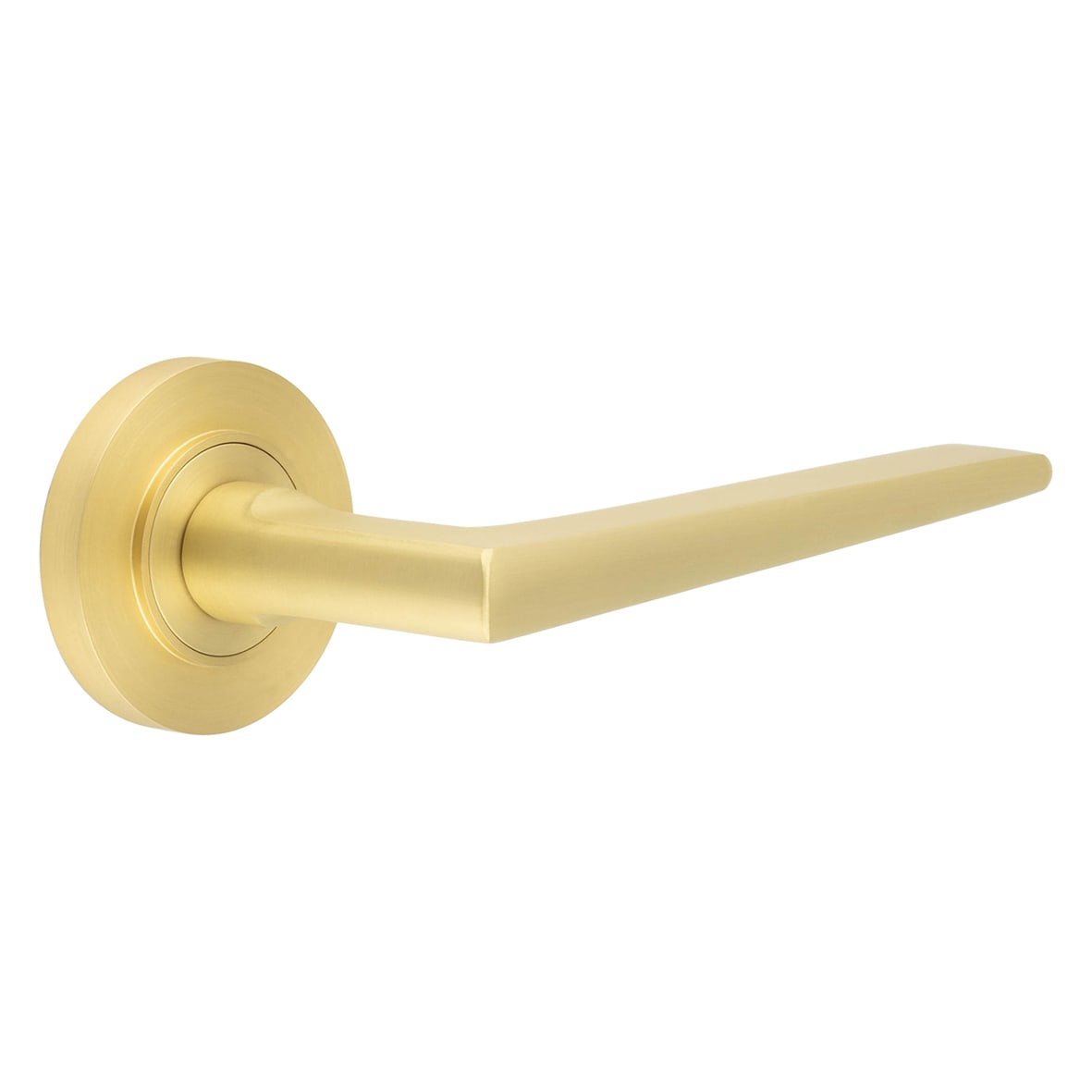 Satin Brass Fire Rated Door Handles on Round Rose - Mayfair Range