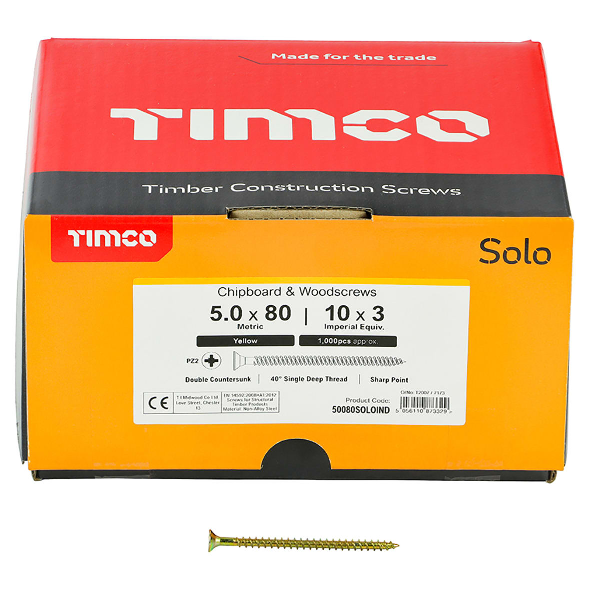 Solo Chippy Pozi Countersunk Wood Screws - 5.0 x 80mm - Yellow Zinc - Pack of 1000