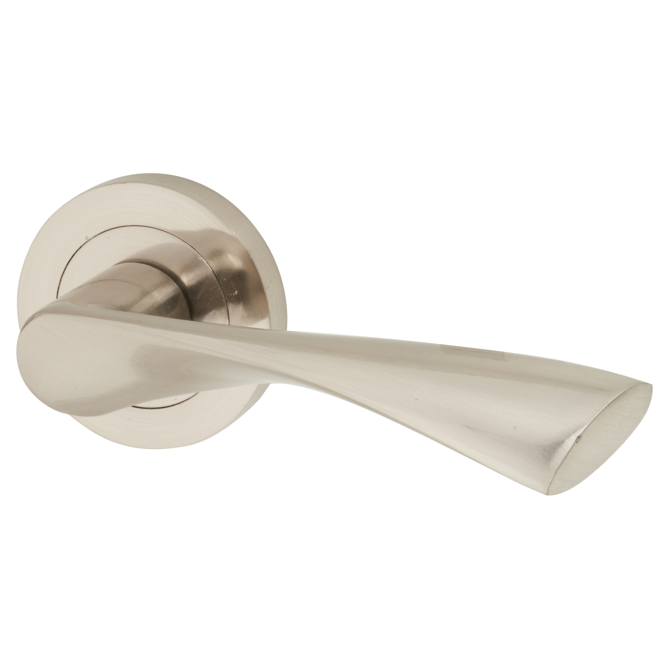Satin Nickel Door Handles on Round Rose - Ariel Range