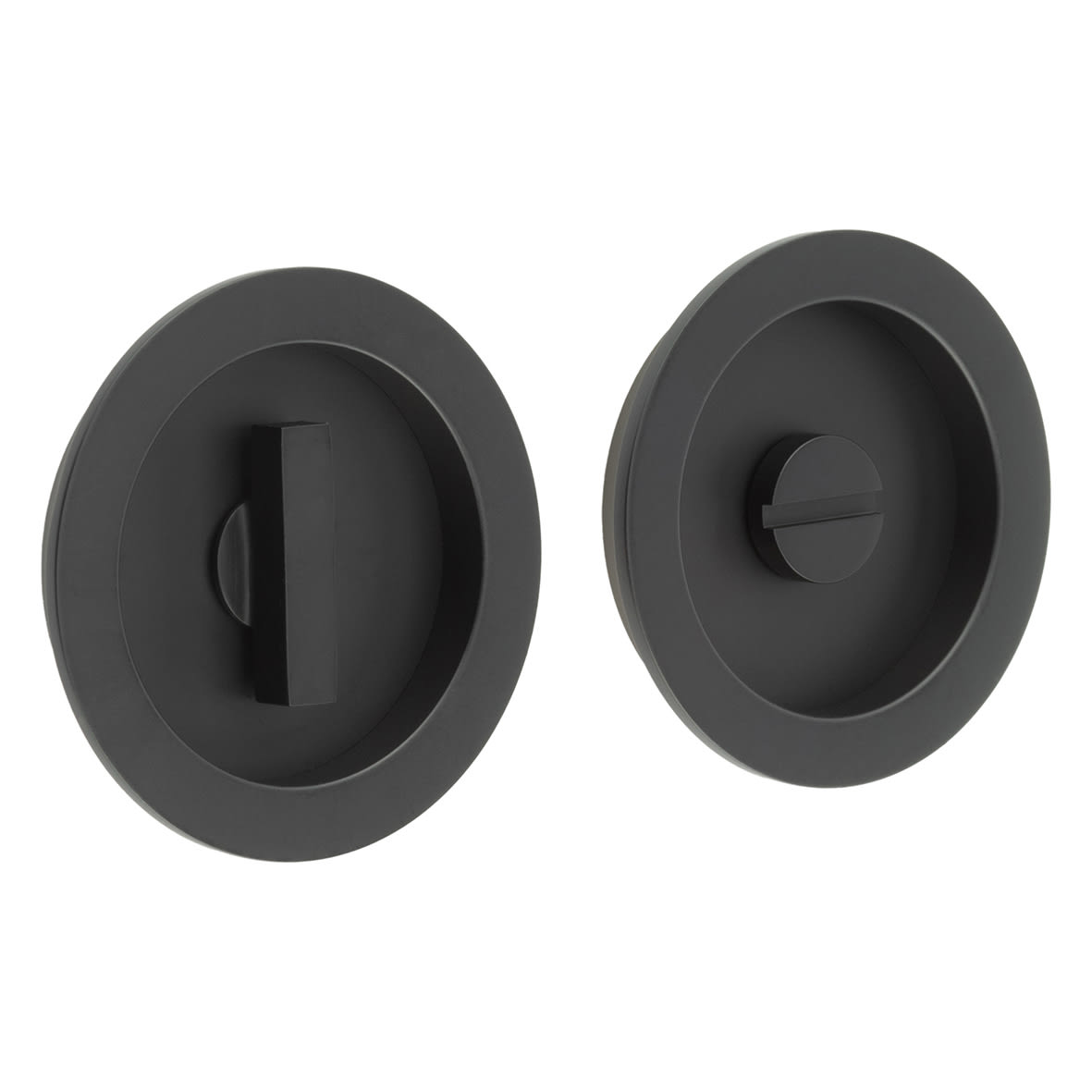 Round Flush Privacy Handle Set - 75mm Diameter - Black