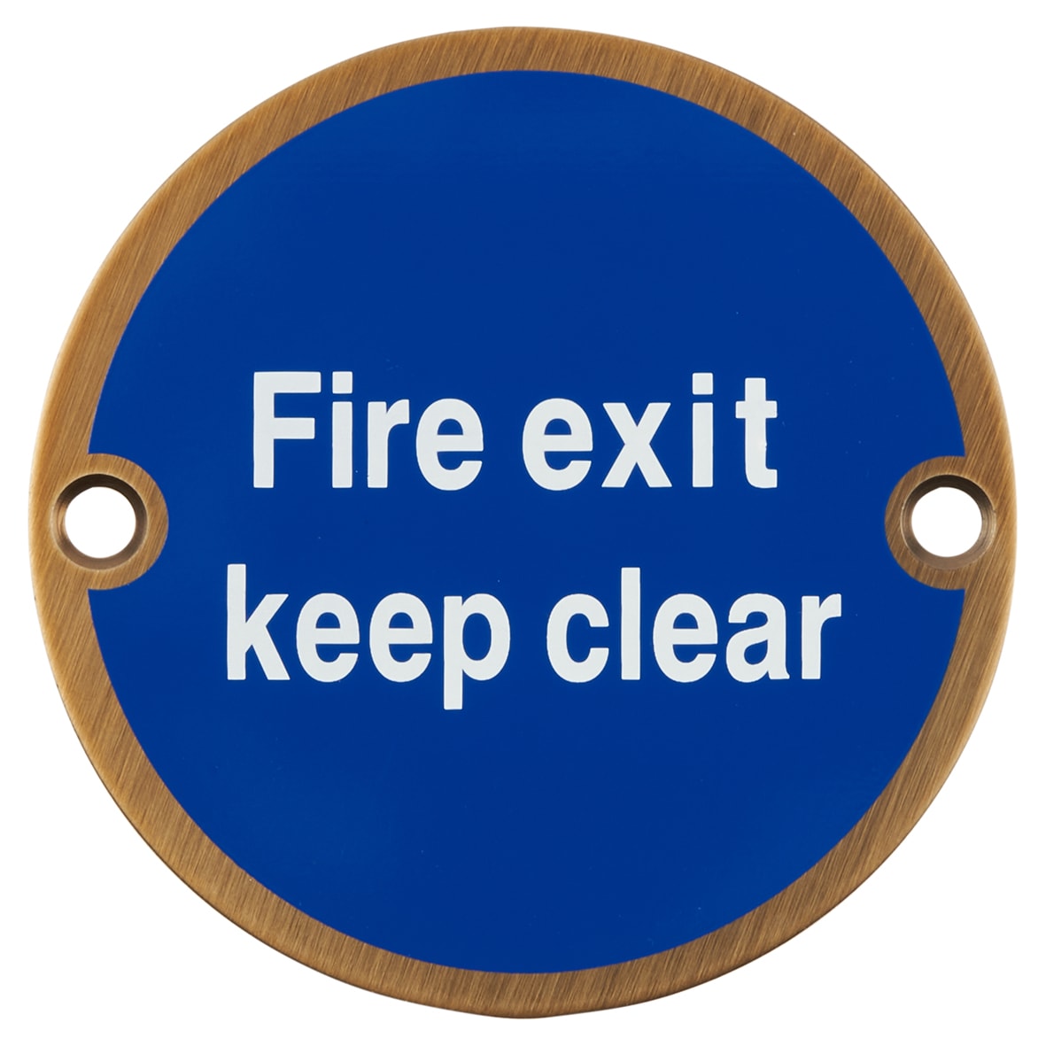 Fire Exit Keep Clear Door Sign - 75mm Diameter - Antique Brass