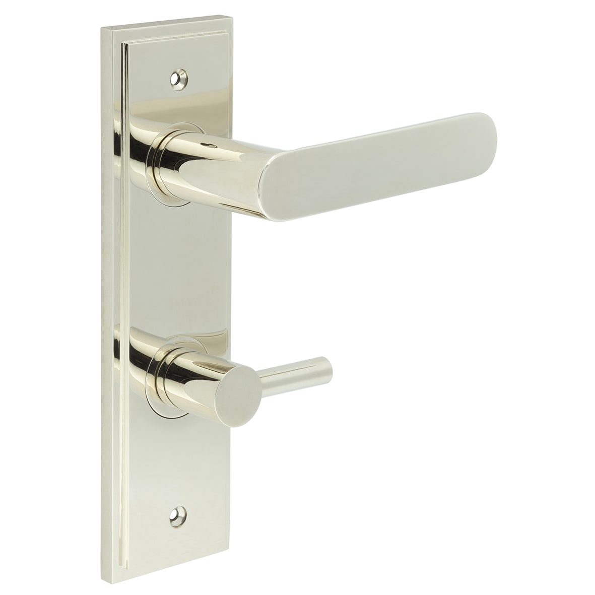 Polished Nickel Fire Rated DIN Bathroom Door Handles - Kensington - Inner 3 - 200 x 55mm