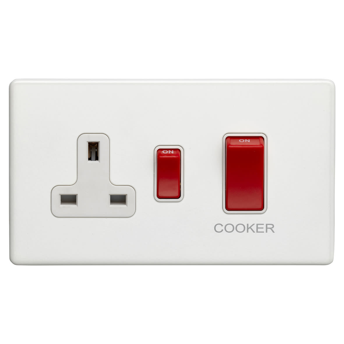 Concealed 45A 2 Gang DP Cooker Switch & 13A Switched Socket - Matt White