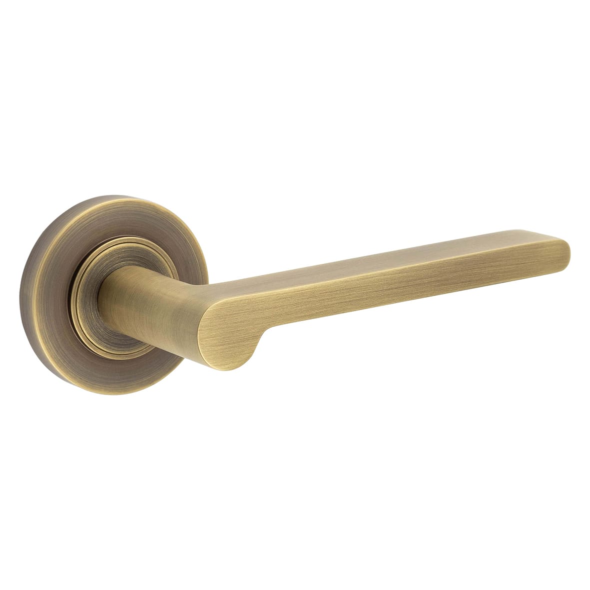 Antique Brass Fire Rated Door Handles on Round Rose - Fitzrovia Range