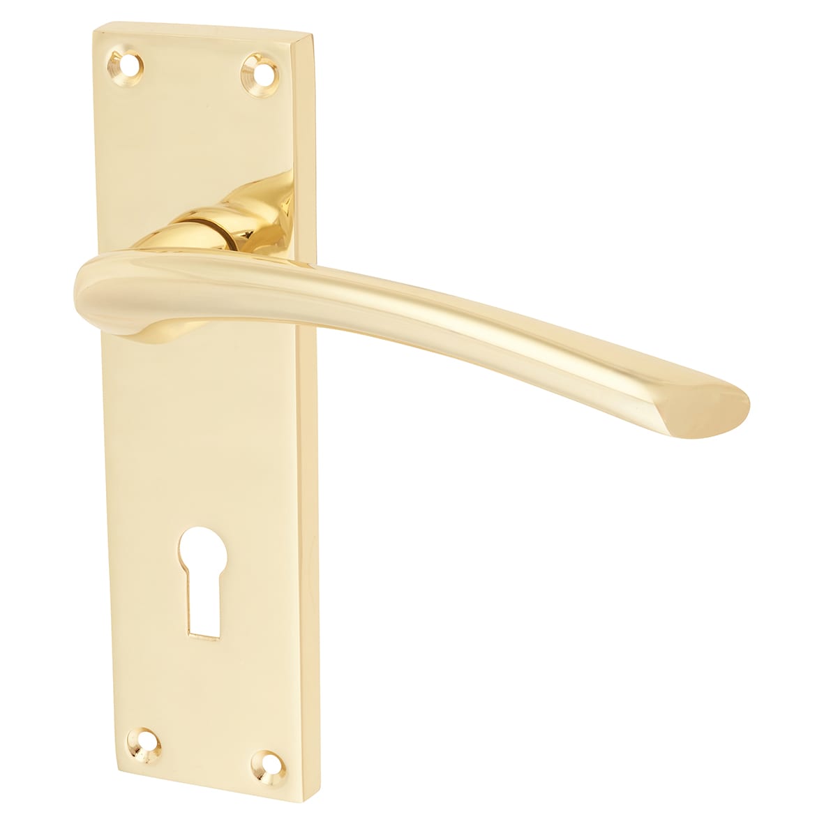 Polished Brass Keyhole Lock Door Handles - Rimini Range - 151 x 42mm