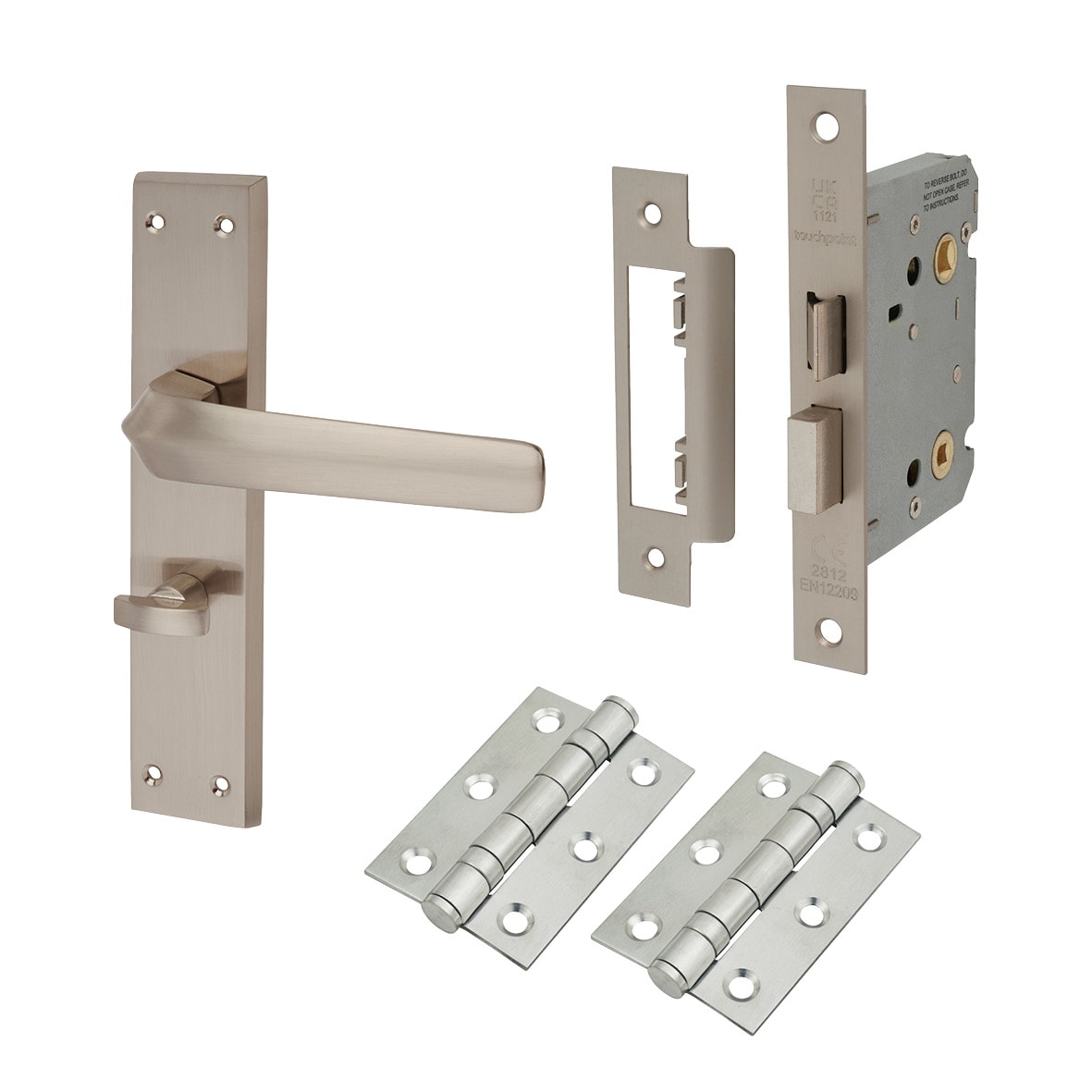 Satin Nickel Bathroom Lock Door Handles Pack - Norley Range