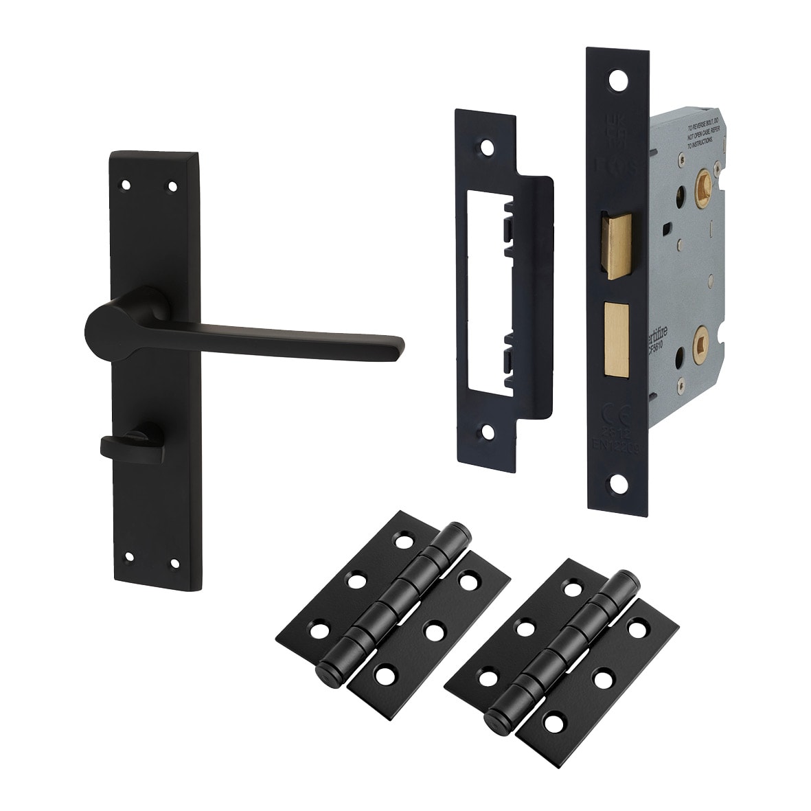 Matt Black Bathroom Lock Door Handles Pack - Farley Range