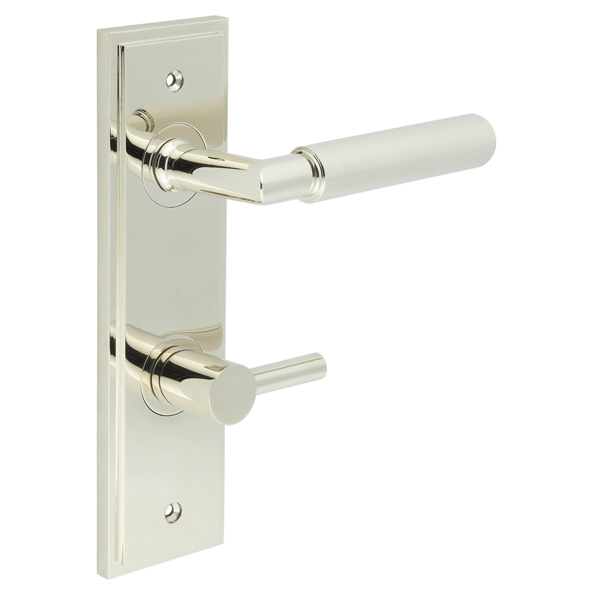 Polished Nickel Fire Rated DIN Bathroom Door Handles - Piccadilly - Inner 3 - 200 x 55mm