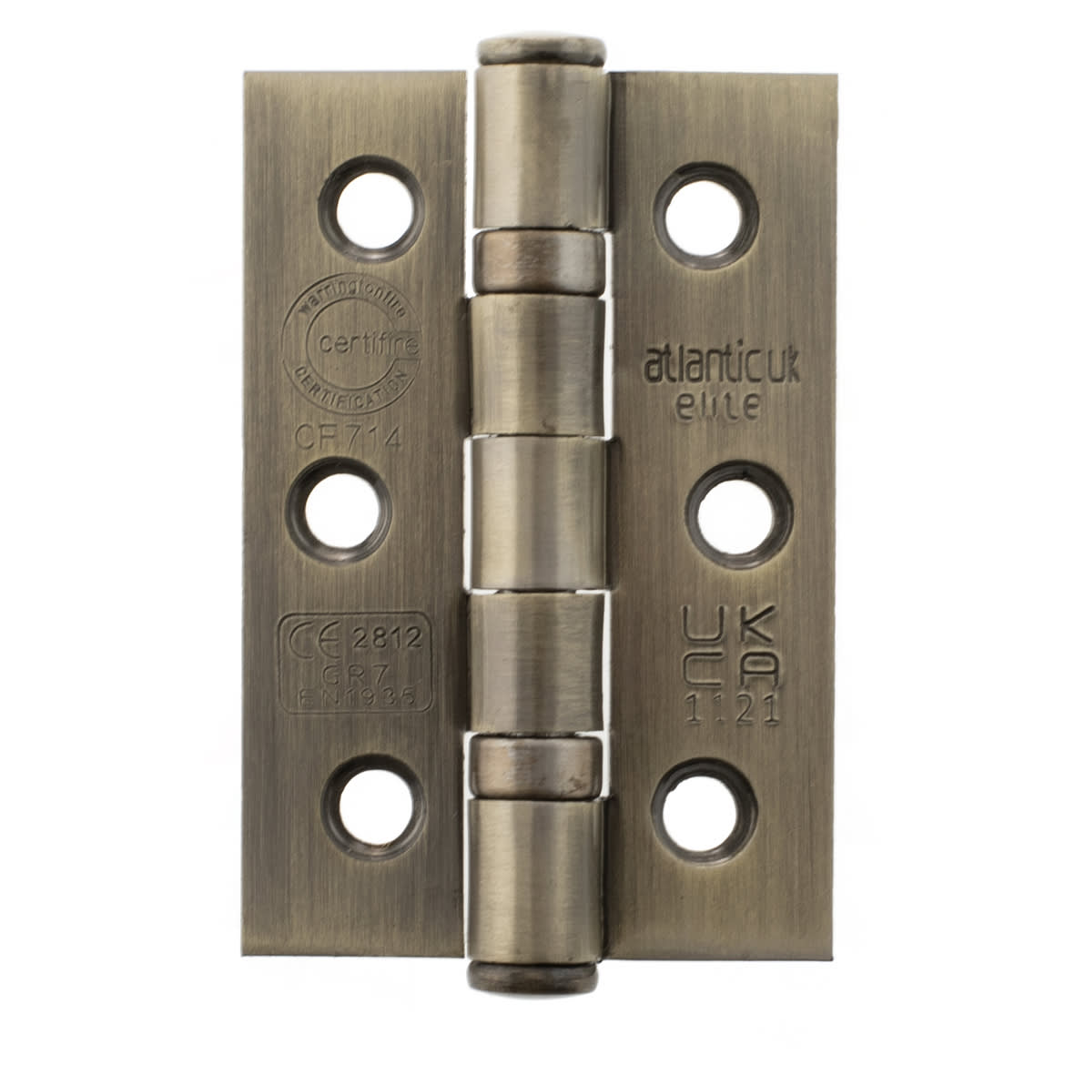 Twin Ball Bearing Grade 7 Butt Fire Door Hinge - 76 x 51 x 2mm - Antique Brass - Pair