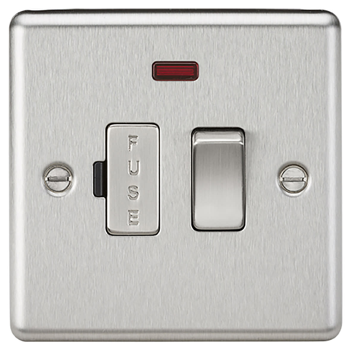 13A 1 Gang Round Edge Switched Fused Spur with Neon - Brushed Chrome